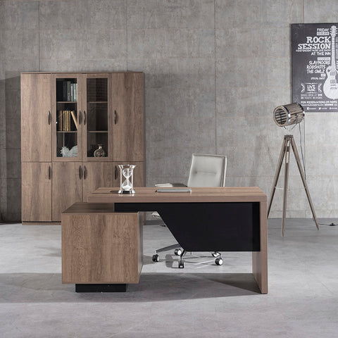 KELLEN Executive Desk with Right Return 1.6-1.8M - Warm Oak & Black