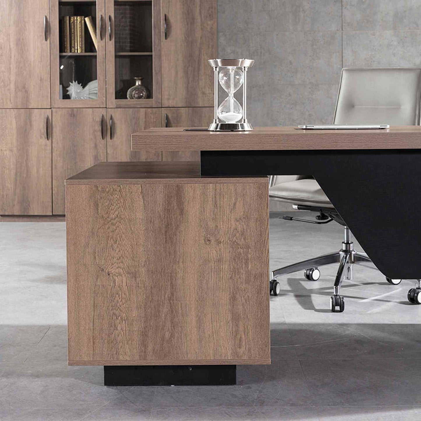 KELLEN Executive Desk with Right Return 1.6-1.8M - Warm Oak & Black