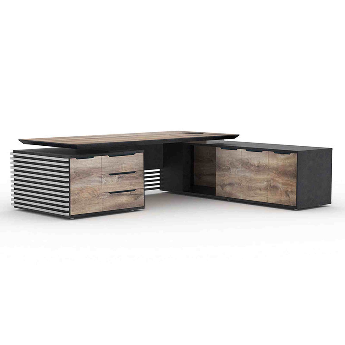 PHOENIX Executive Desk with Right Return 2.8M - Warm Oak & Black