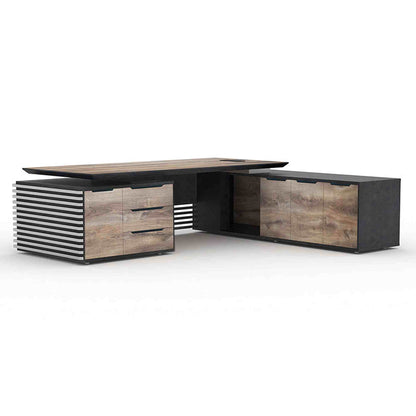 PHOENIX Executive Desk with Right Return 2.8M - Warm Oak & Black