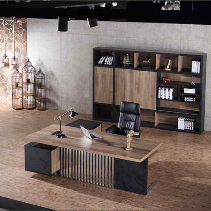 DAXTON Executive Desk with Right Return 2.4M - Warm Oak & Black