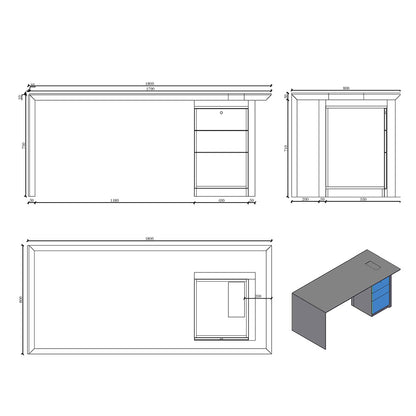 LOGAN Executive Desk Reversible 180cm - Warm Oak & Black