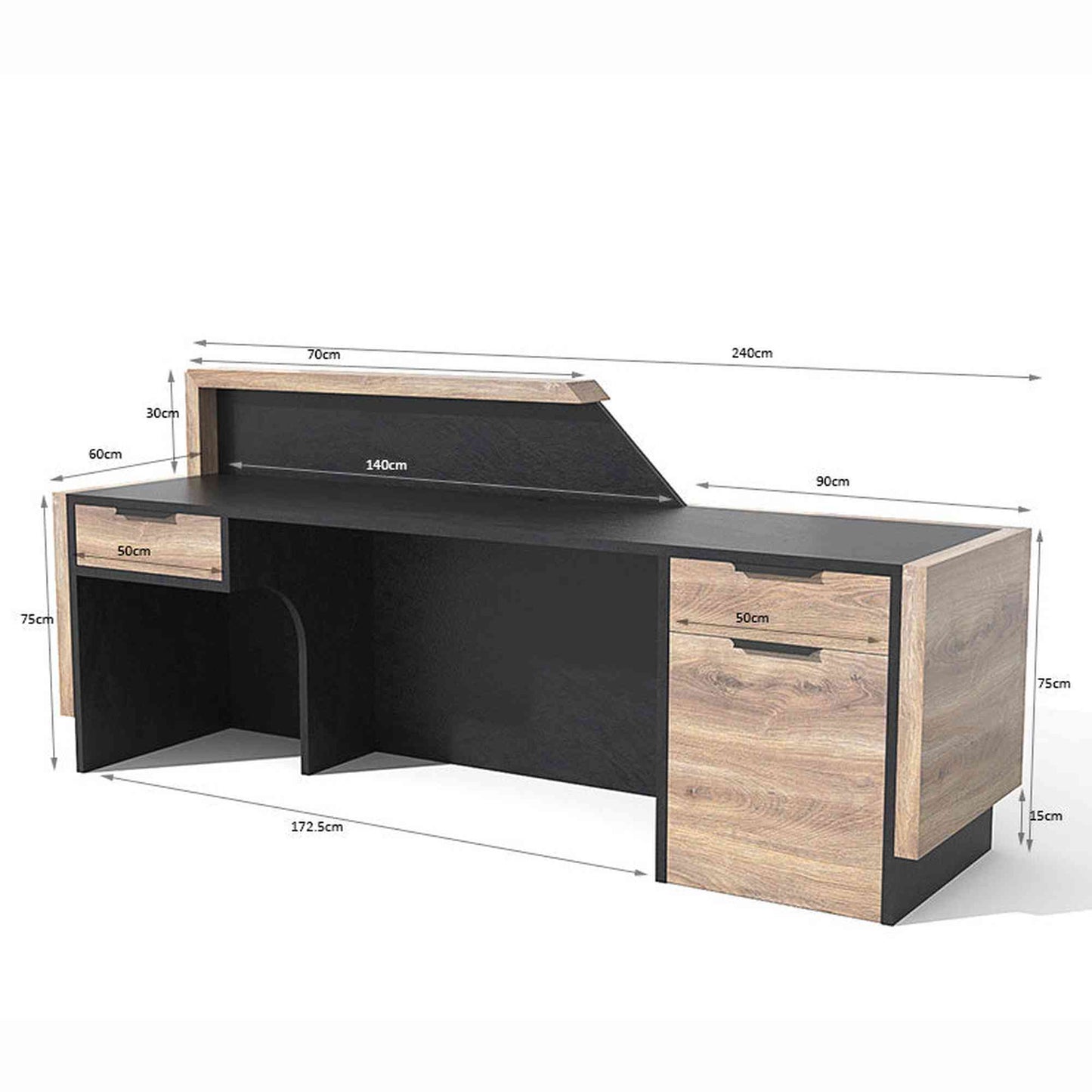 CONROY 2.4M Reception Desk Right Panel - Warm Oak & Black