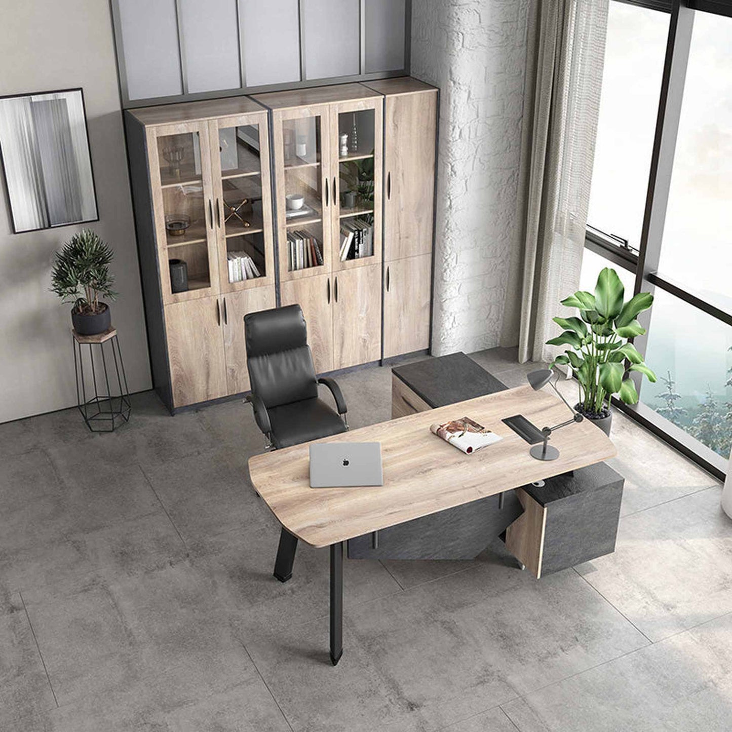 ARTO Executive Office Desk with Reversible Return 1.8M - 2.0M - Warm Oak & Black