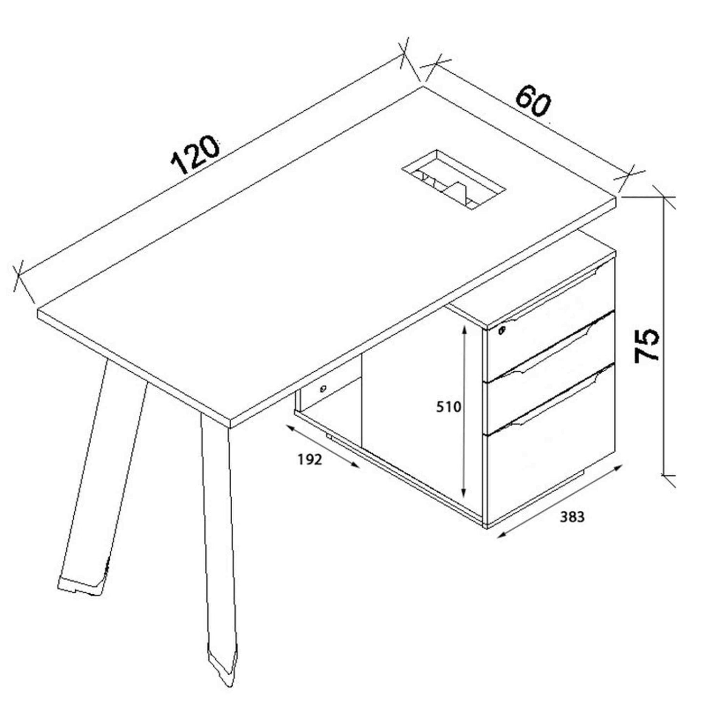 ARTO Single Workstation Desk with Right Cabinet 1.2M - Warm Oak & Black