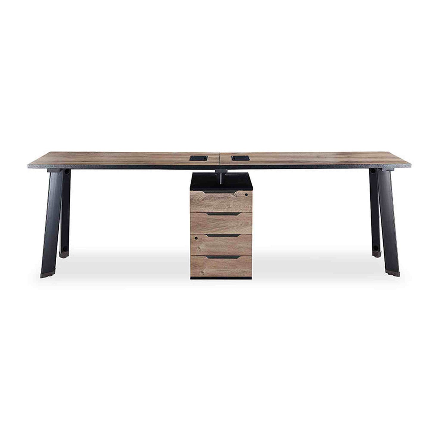 ARTO 2 People Workstation Desk 1 Cabinet  2.4M - Warm Oak & Black