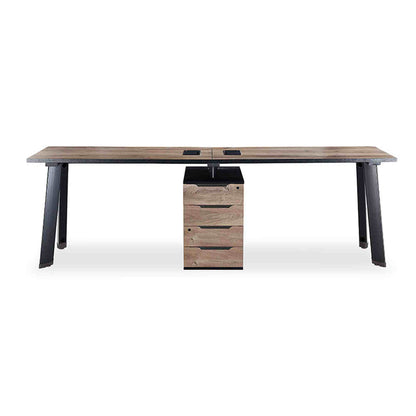ARTO 2 People Workstation Desk 1 Cabinet  2.4M - Warm Oak & Black