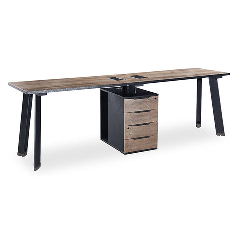 ARTO 2 People Workstation Desk 1 Cabinet  2.4M - Warm Oak & Black