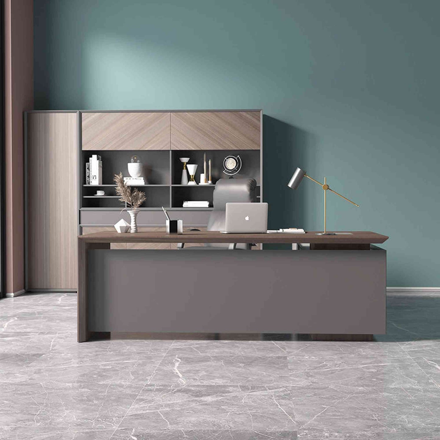 ARMANDO Executive Desk 220cm Left Return - Hazelnut & Grey