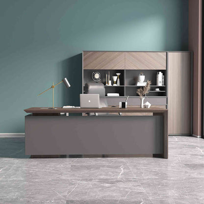 ARMANDO Executive Desk 220cm Right Return - Hazelnut & Grey