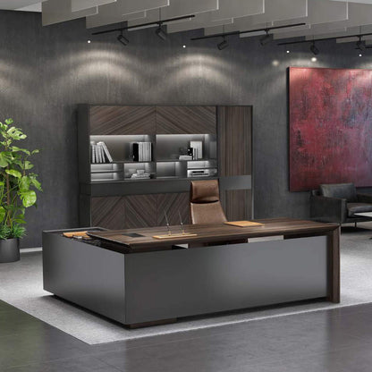 ARMANDO Executive Desk 220cm Right Return - Hazelnut & Grey
