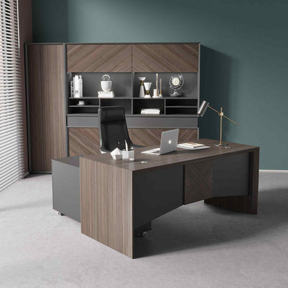 MONTE Executive Desk with Reversible Mobile Return 180cm - Hazelnut & Grey