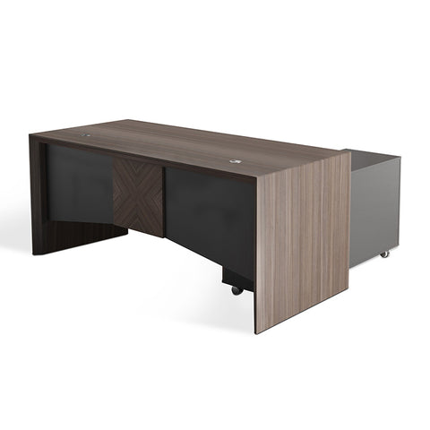 MONTE Executive Desk with Reversible Mobile Return 180cm - Hazelnut & Grey