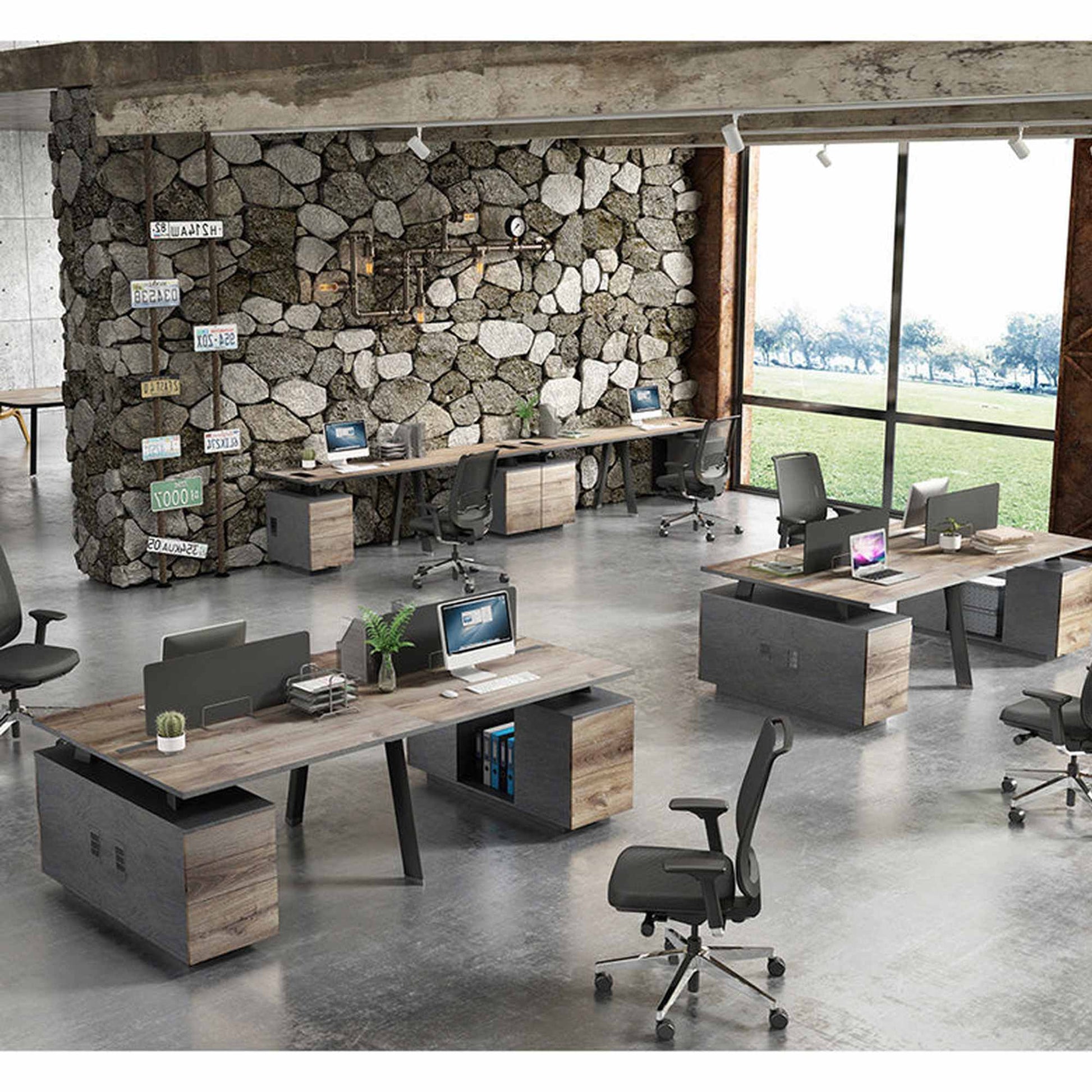 ARTO Single Workstation Desk with Right Cabinet 1.2M - Mahogany Black,Office Furniture,Desks,Featured Products,Modern Furniture