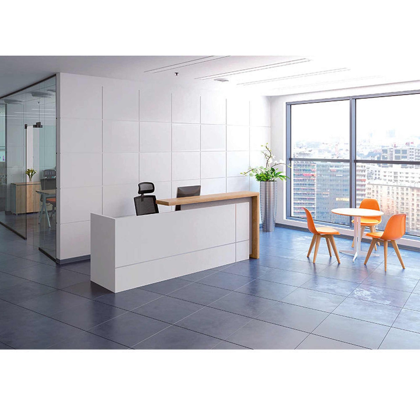 ZIVA Reception Desk 1.8M with Left Panel - Oak & White