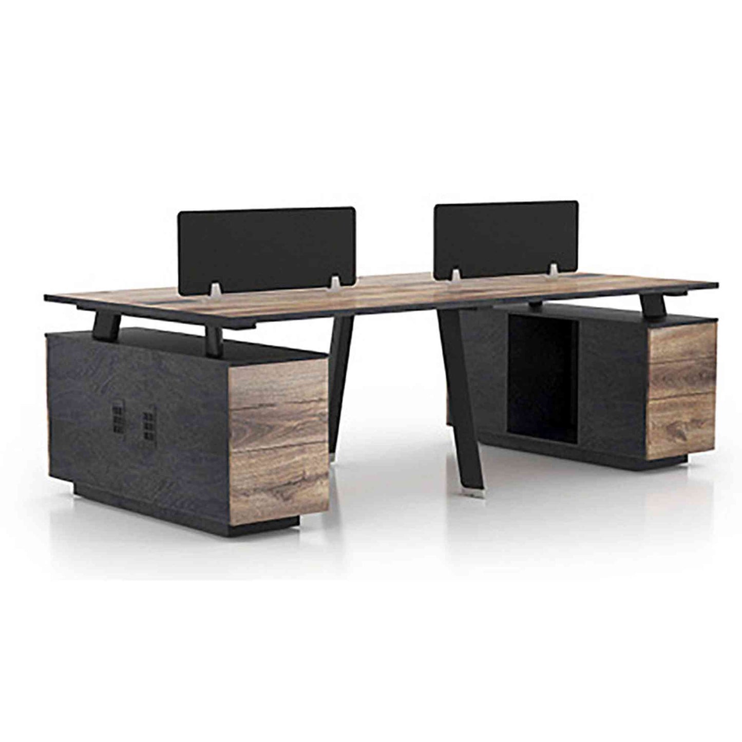 ARTO Workstation Desk Double Sided 4 People with 2 Cabinets - Mahogany Black,Office Furniture,Desks,Modern Furniture